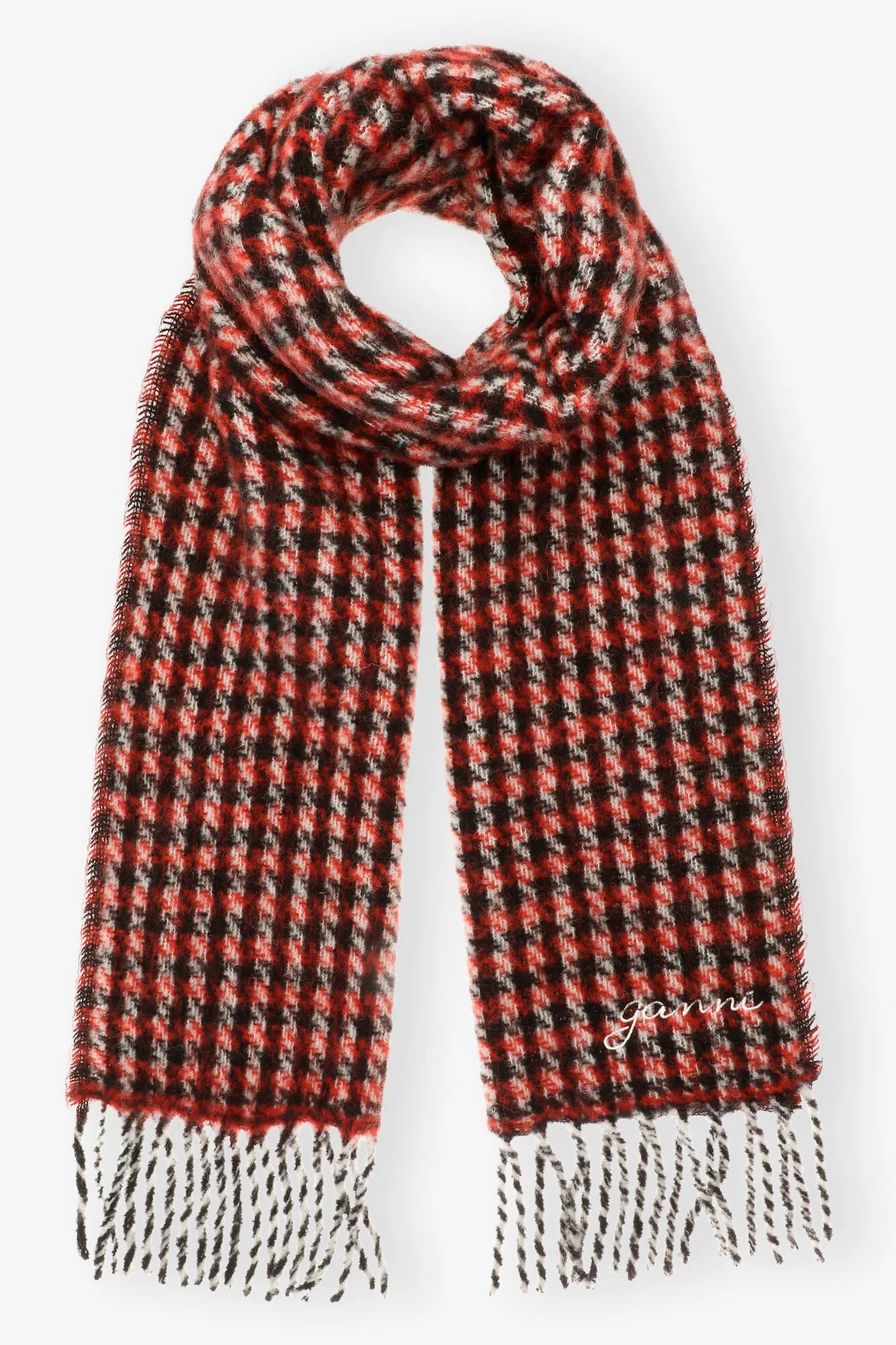 Red Check Fringed Scarf sold by Hills Dry Goods