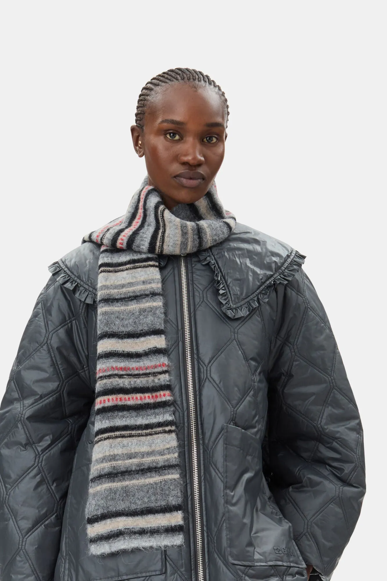 Grey Striped Soft Wool Scarf sold by Hills Dry Goods product image thumbnail 2