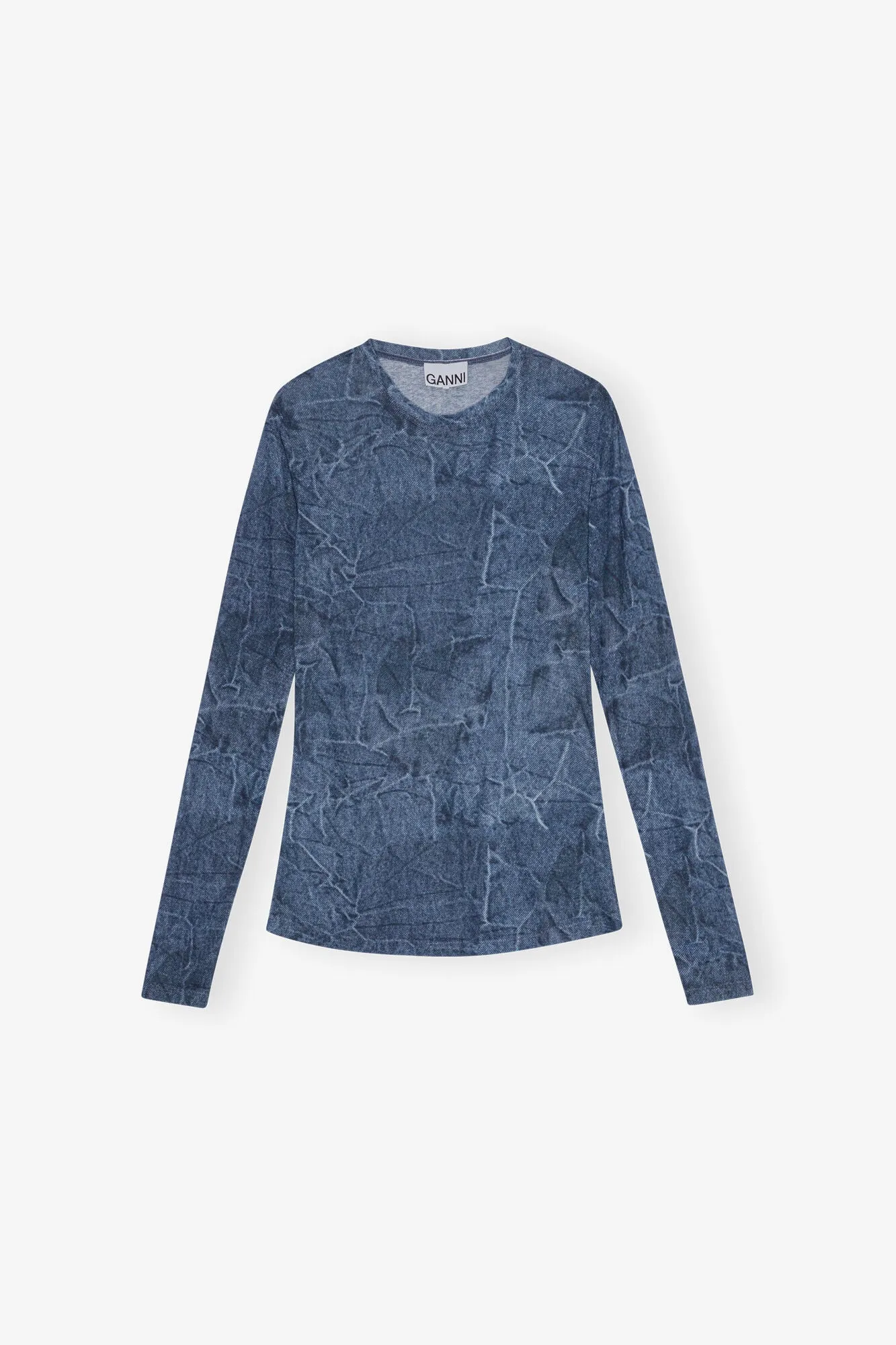 Blue Printed Mesh Long Sleeve Blouse sold by Hills Dry Goods product image thumbnail 5