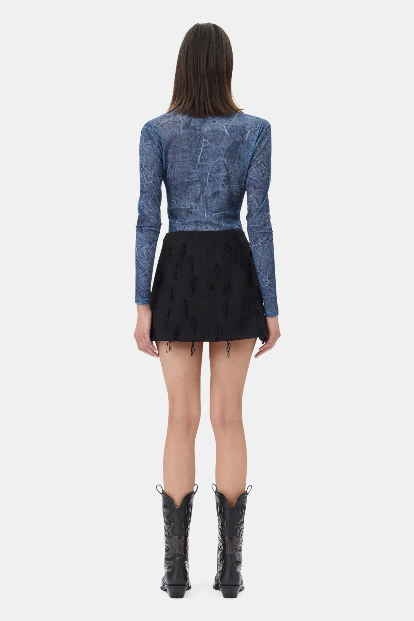 Blue Printed Mesh Long Sleeve Blouse sold by Hills Dry Goods product image thumbnail 4