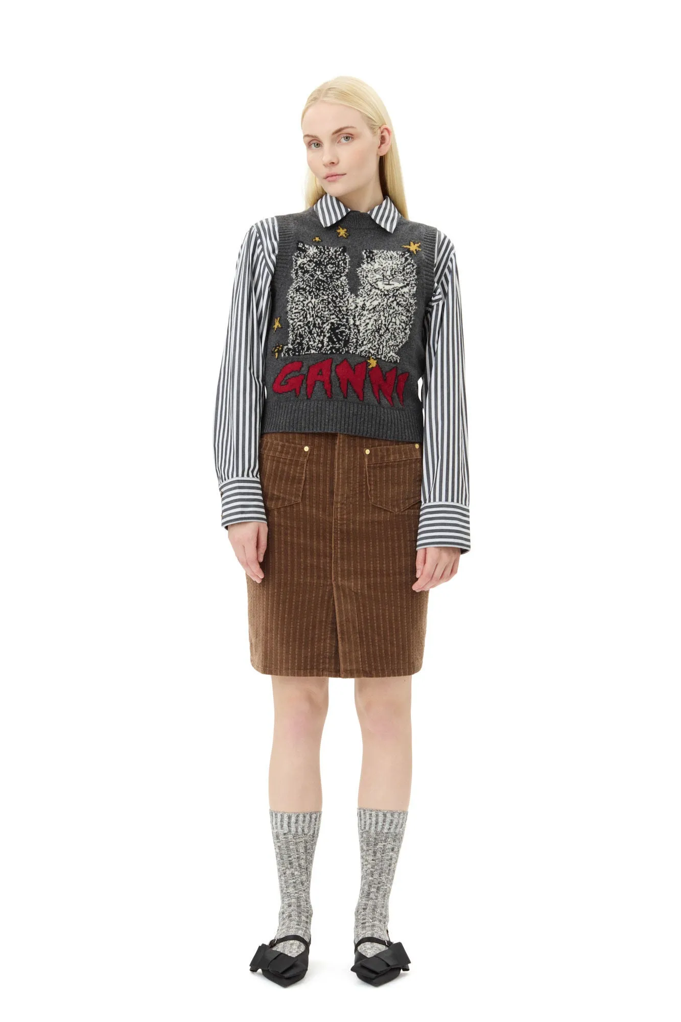 Grey Graphic Cats Vest sold by Hills Dry Goods product image thumbnail 2