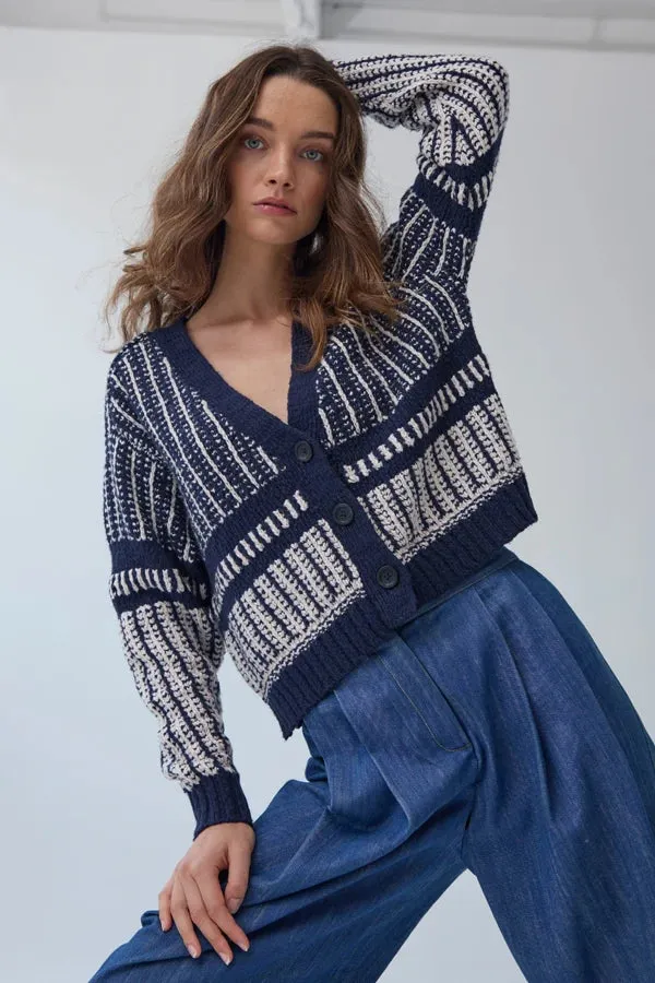 2-Tone Jacquard Cropped V Neck sold by Hills Dry Goods