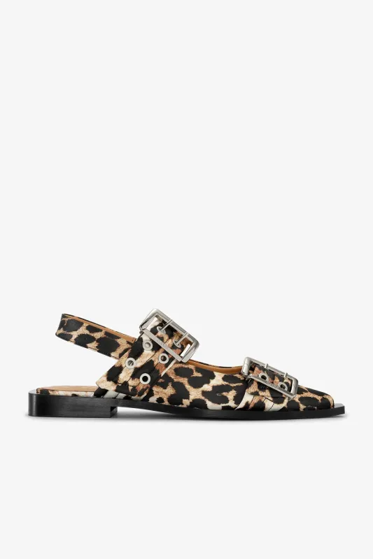 Leopard Satin Feminine Buckle Ballerinas sold by Hills Dry Goods
