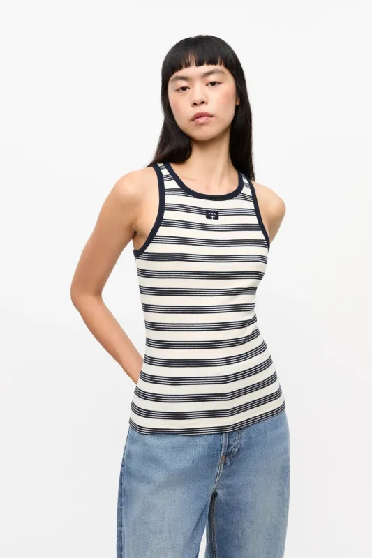 Striped Soft Cotton Rib Tank Top made by Ganni