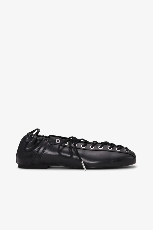 Black Oleatex Lace-Up Ballerinas sold by Hills Dry Goods