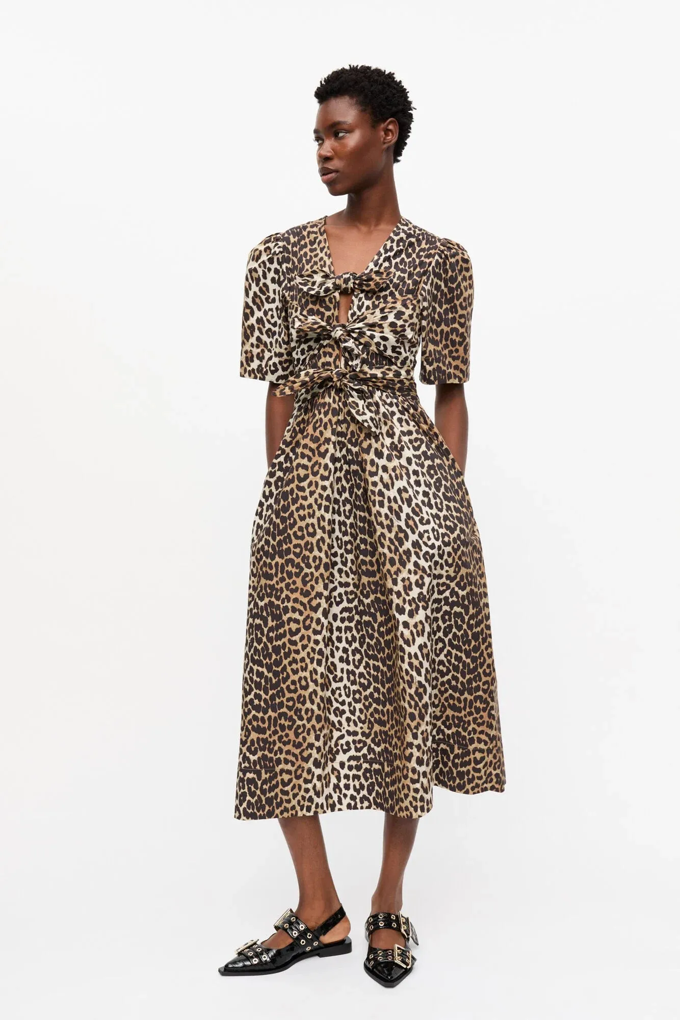 Leopard Printed Cotton Tie Strap Midi Dress sold by Hills Dry Goods product image thumbnail 2
