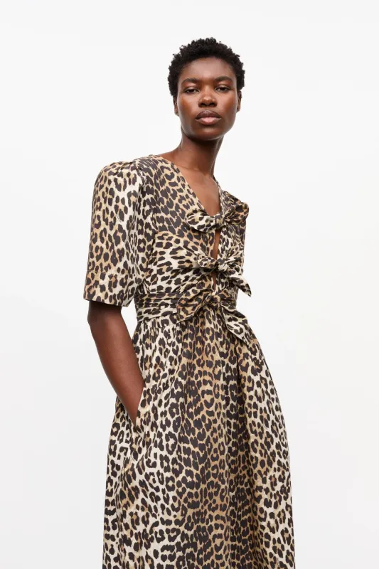 Leopard Printed Cotton Tie Strap Midi Dress sold by Hills Dry Goods