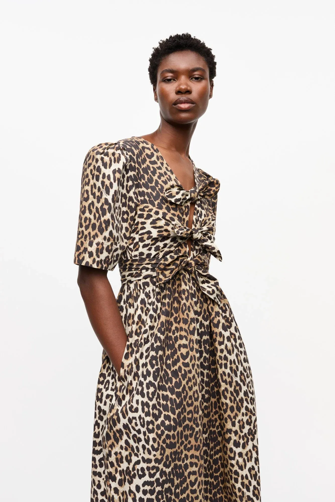 Leopard Printed Cotton Tie Strap Midi Dress sold by Hills Dry Goods