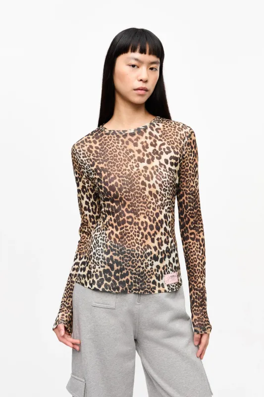 Leopard Printed Mesh Long Sleeve Blouse made by Ganni