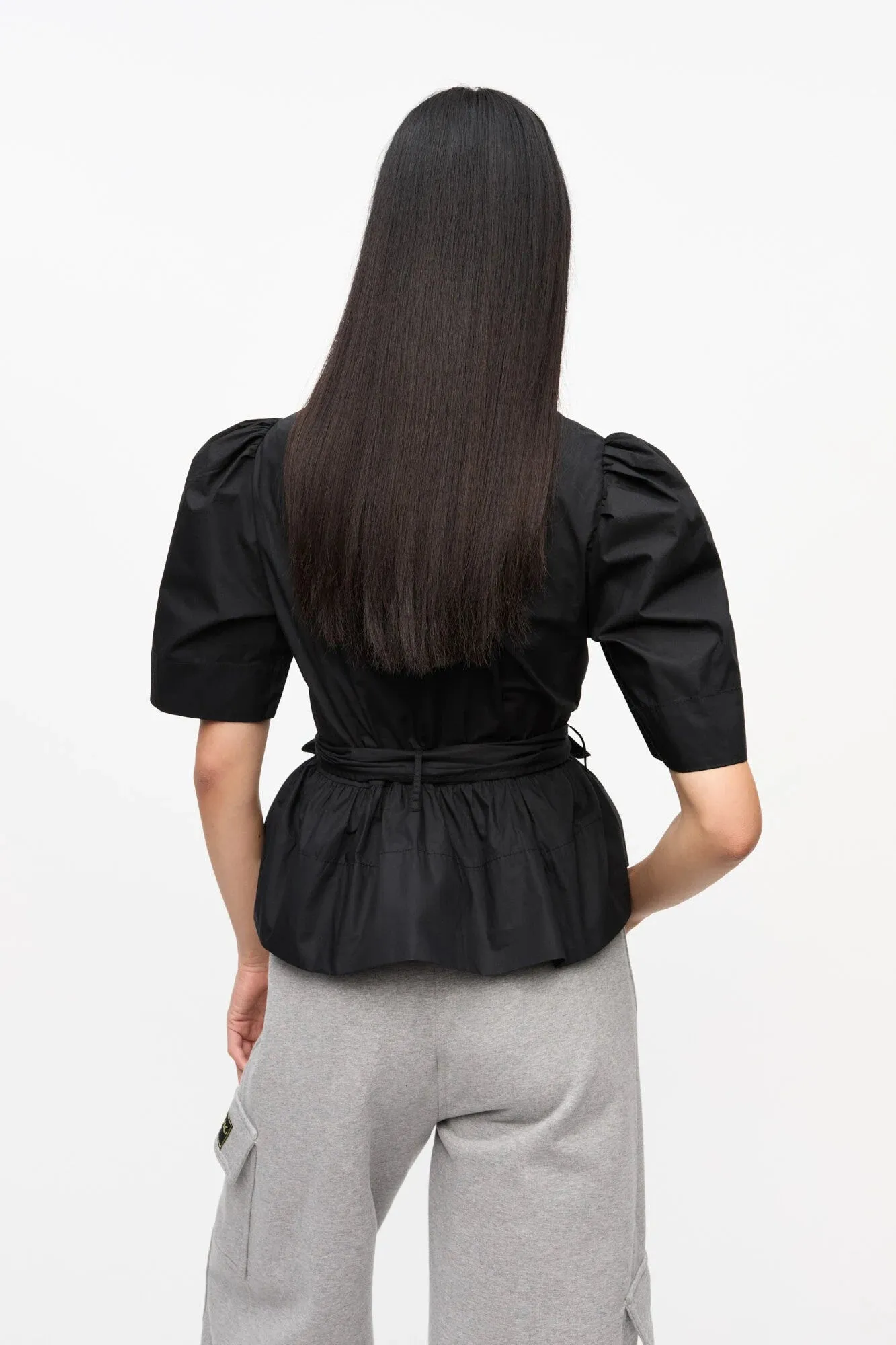 Black Stretch Cotton Tie Strap Blouse sold by Hills Dry Goods product image thumbnail 3