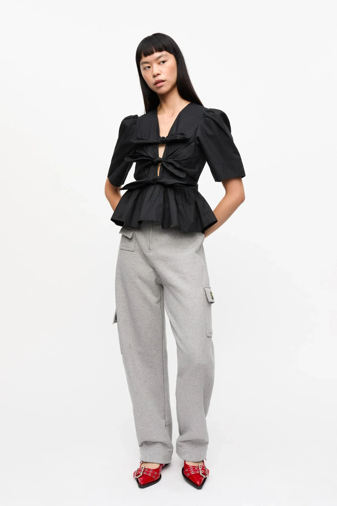 Black Stretch Cotton Tie Strap Blouse sold by Hills Dry Goods product image thumbnail 2