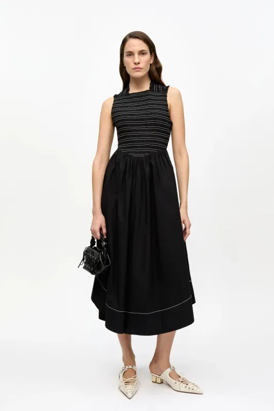 Black Washed Stretch Cotton Smock Midi Dress sold by Hills Dry Goods