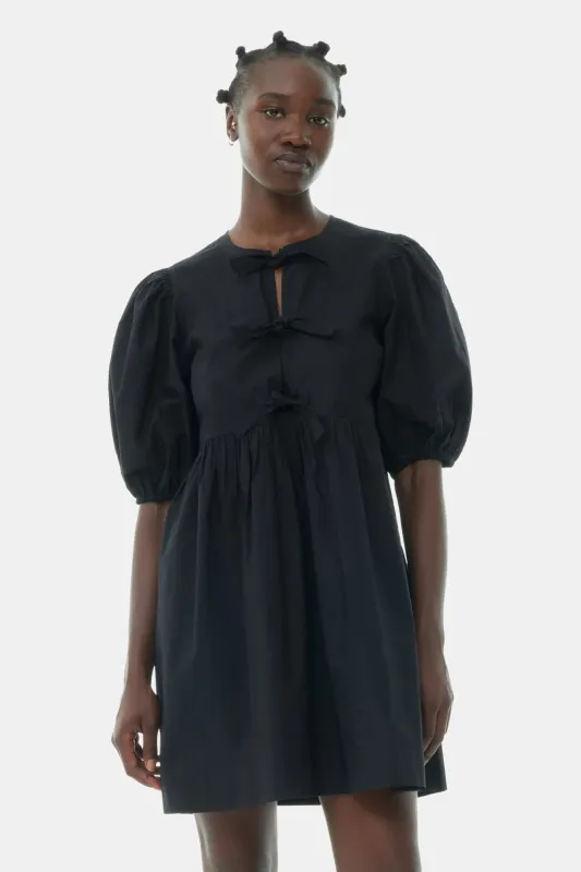 Black Cotton Poplin Tie String Mini Dress sold by Hills Dry Goods