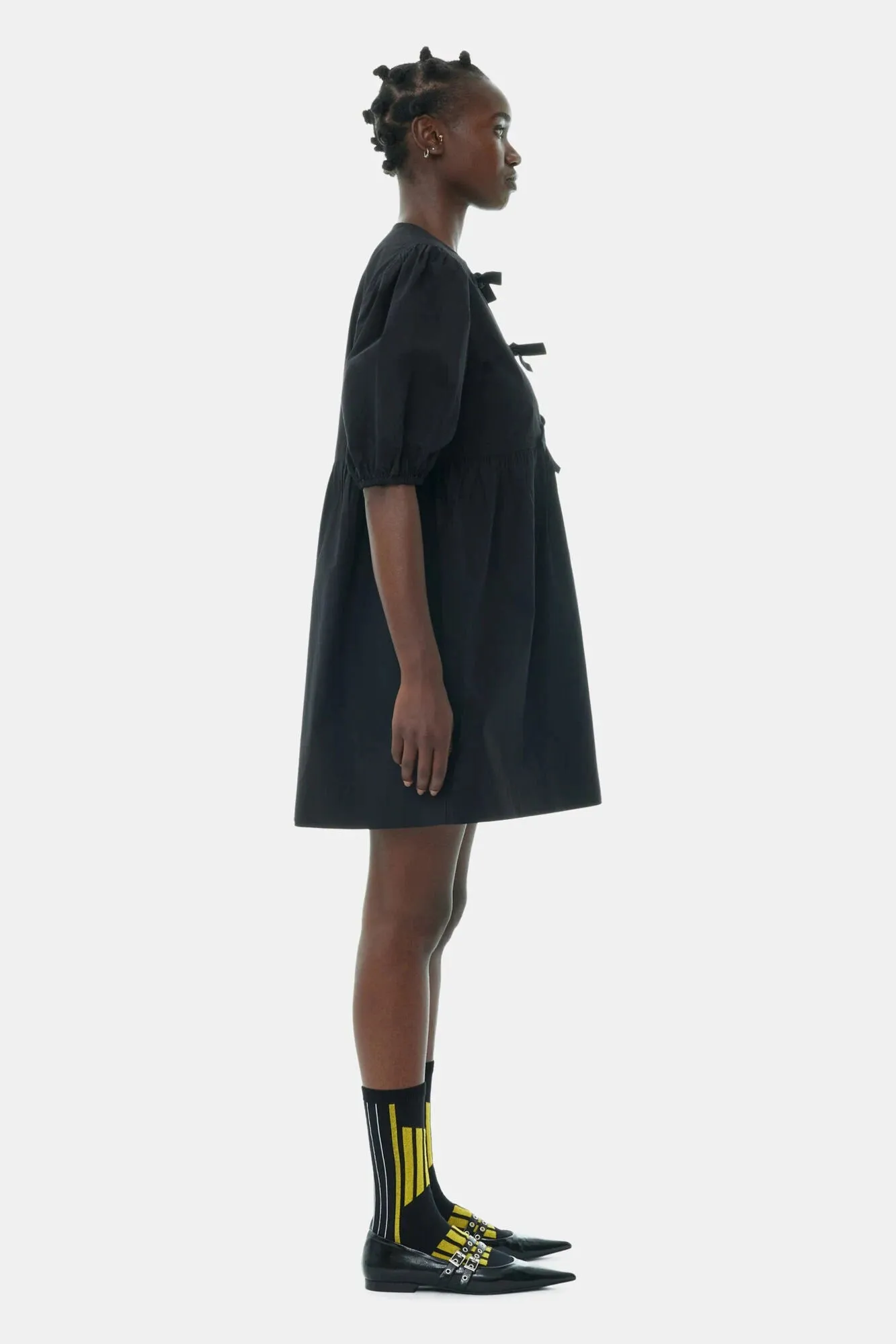 Black Cotton Poplin Tie String Mini Dress sold by Hills Dry Goods product image thumbnail 3