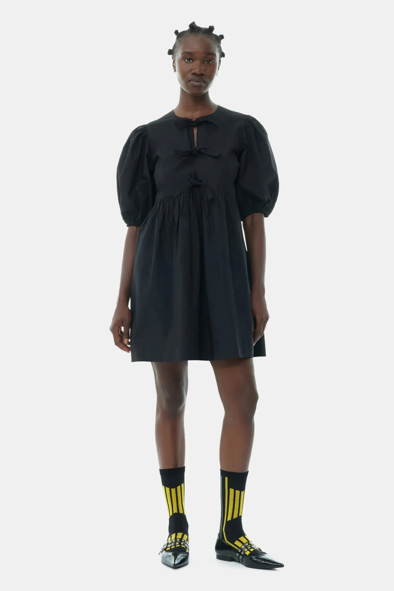 Black Cotton Poplin Tie String Mini Dress sold by Hills Dry Goods product image thumbnail 2