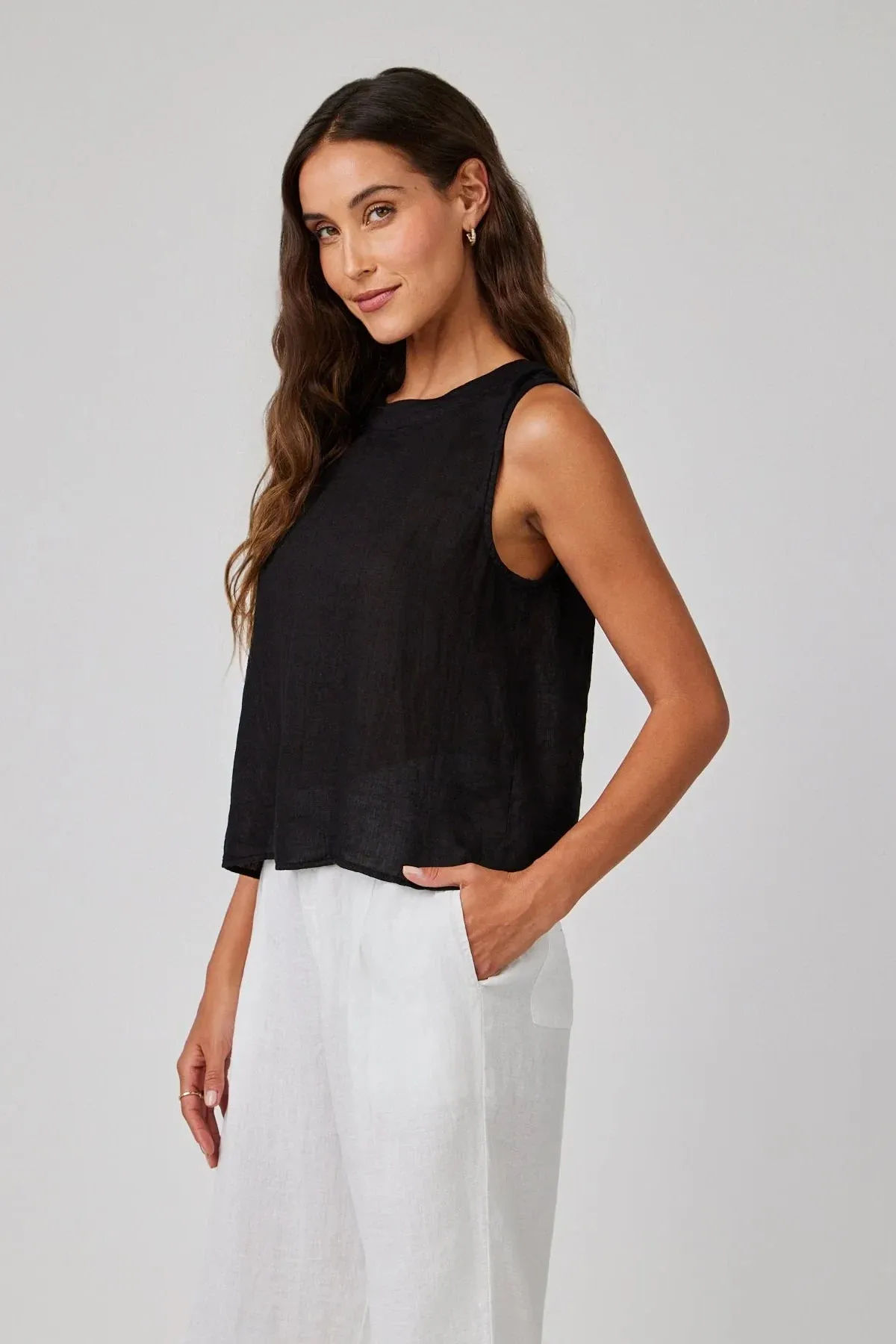 Linen Sleeveless Button Back Top sold by Hills Dry Goods