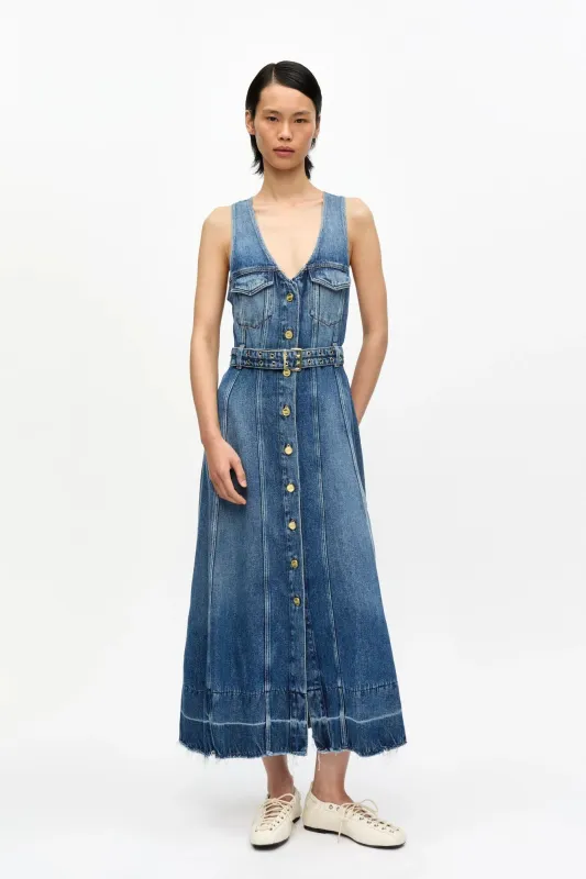 Blue Light Denim Belt Midi Dress sold by Hills Dry Goods