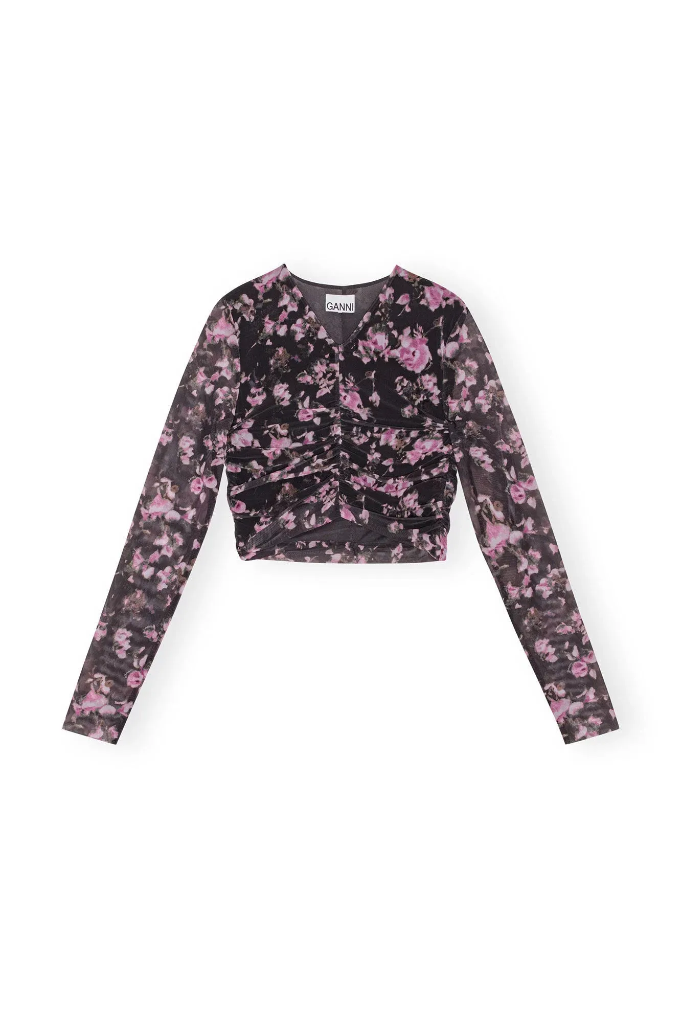 Black Floral Printed Mesh Ruched Blouse sold by Hills Dry Goods product image thumbnail 5