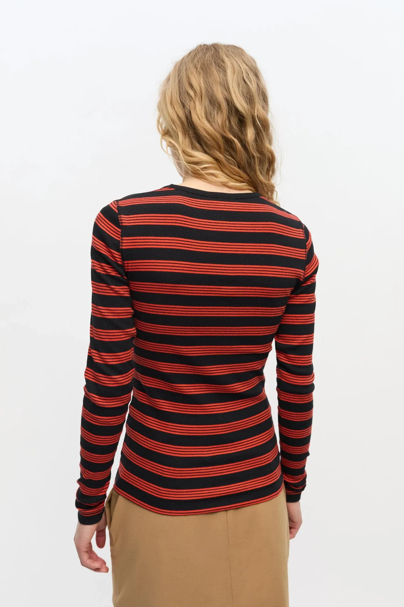 Red Striped Soft Cotton Rib Long Sleeve T-shirt sold by Hills Dry Goods product image thumbnail 3