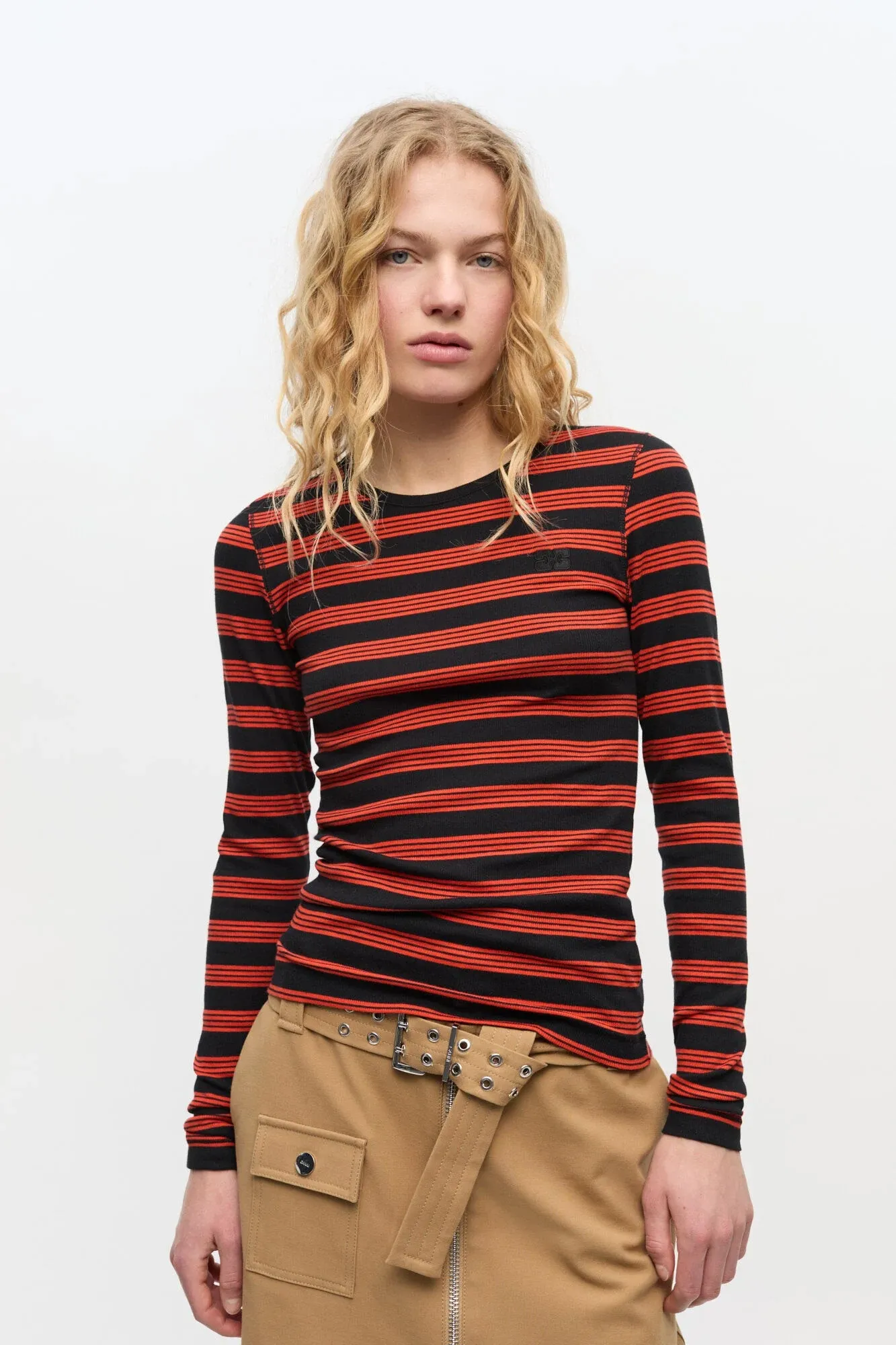Red Striped Soft Cotton Rib Long Sleeve T-shirt sold by Hills Dry Goods