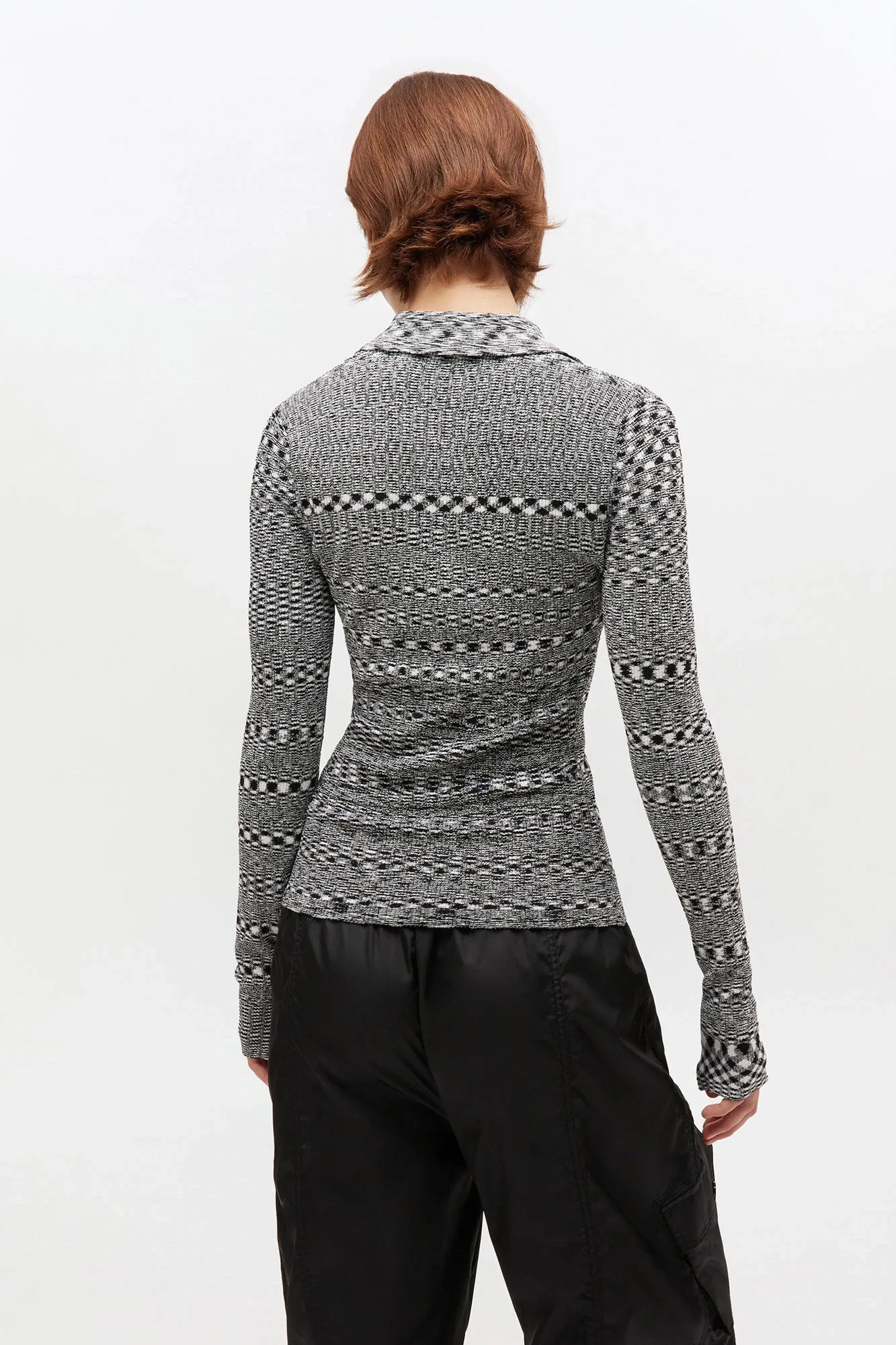 Grey Striped Knitted Polo Shirt sold by Hills Dry Goods product image thumbnail 2