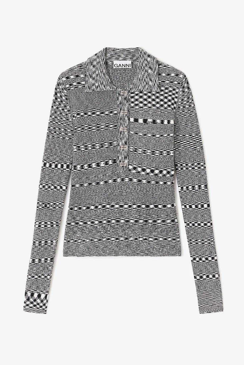 Grey Striped Knitted Polo Shirt sold by Hills Dry Goods product image thumbnail 4