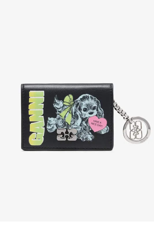 Card Holder in Blue With Flap and Dog sold by Hills Dry Goods