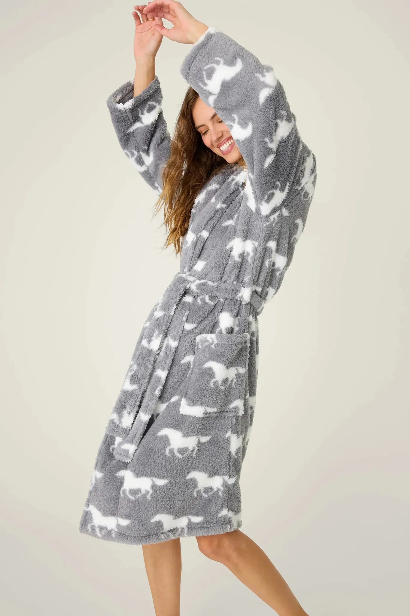 Let's Get Cozy Plush Horse Print Robe sold by Hills Dry Goods product image thumbnail 2