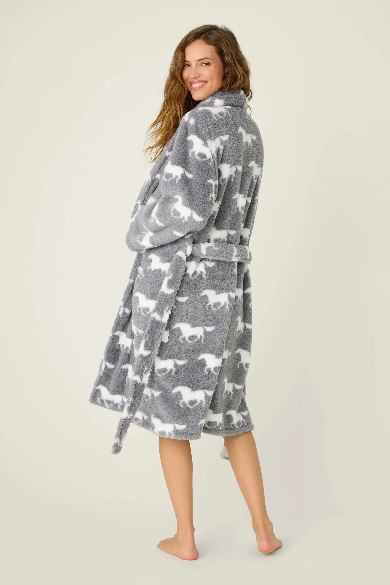 Let's Get Cozy Plush Horse Print Robe sold by Hills Dry Goods product image thumbnail 3
