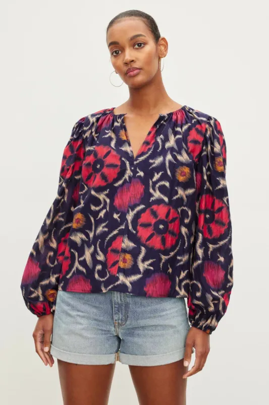 Fraser Printed Silk Cotton Voile Top sold by Hills Dry Goods