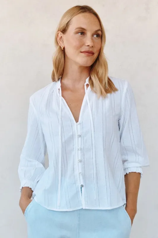 3/4 Sleeve Tie Neck Blouse sold by Hills Dry Goods