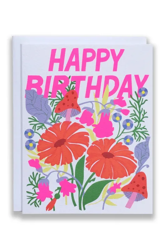 Happy Birthday Note Card with Mushrooms and Florals made by Hills Dry Goods