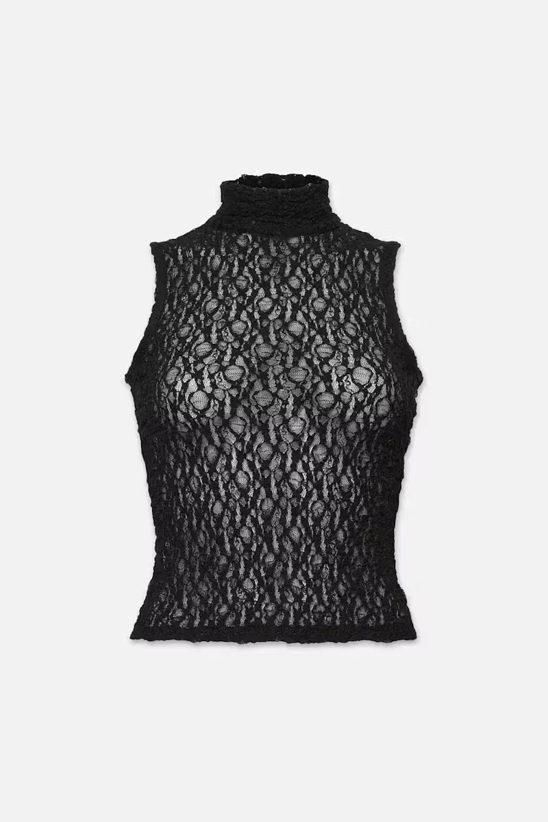 Sleeveless Mesh Mockneck Top sold by Hills Dry Goods
