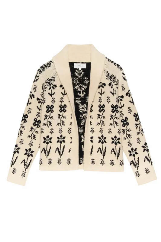 The Garden Lodge Cardigan sold by Hills Dry Goods