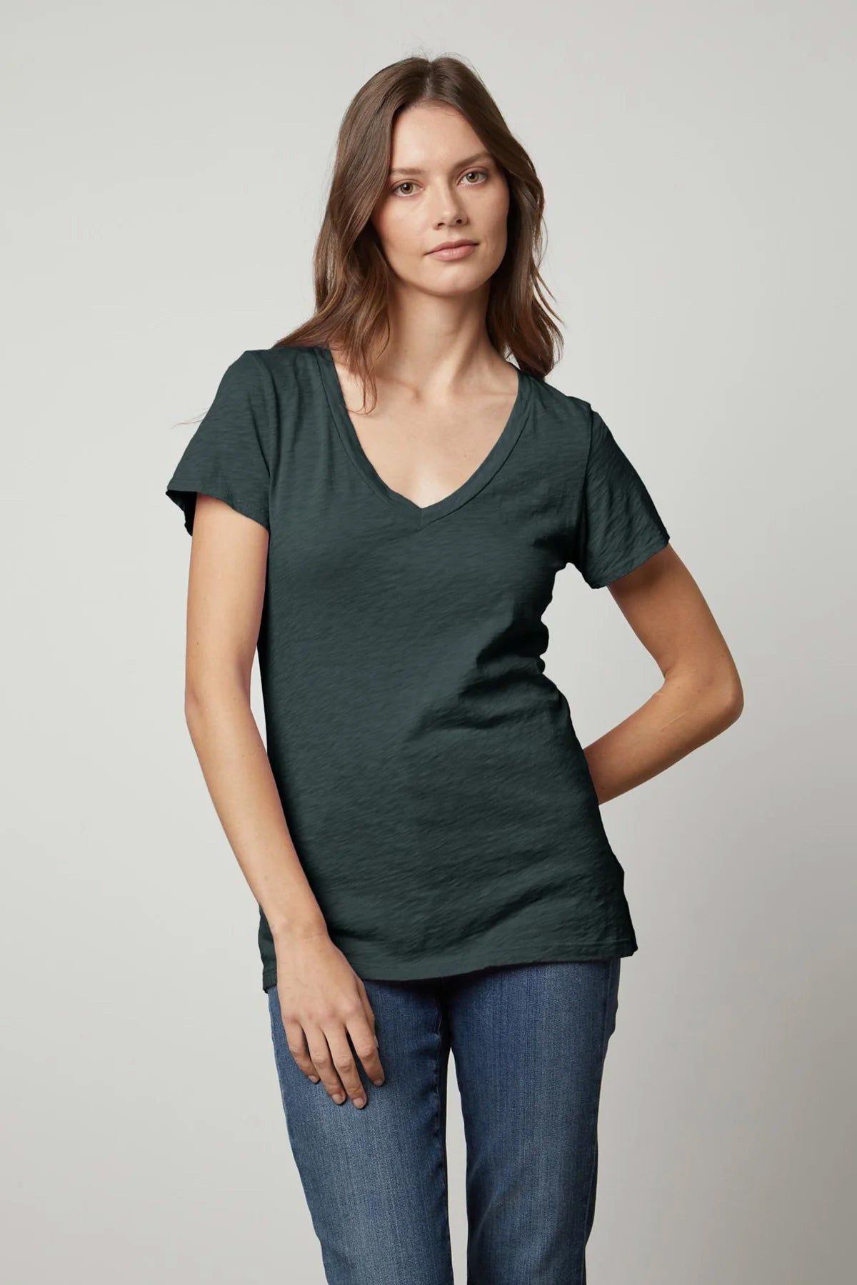 Lilith Cotton Slub V-Neck Tee sold by Hills Dry Goods