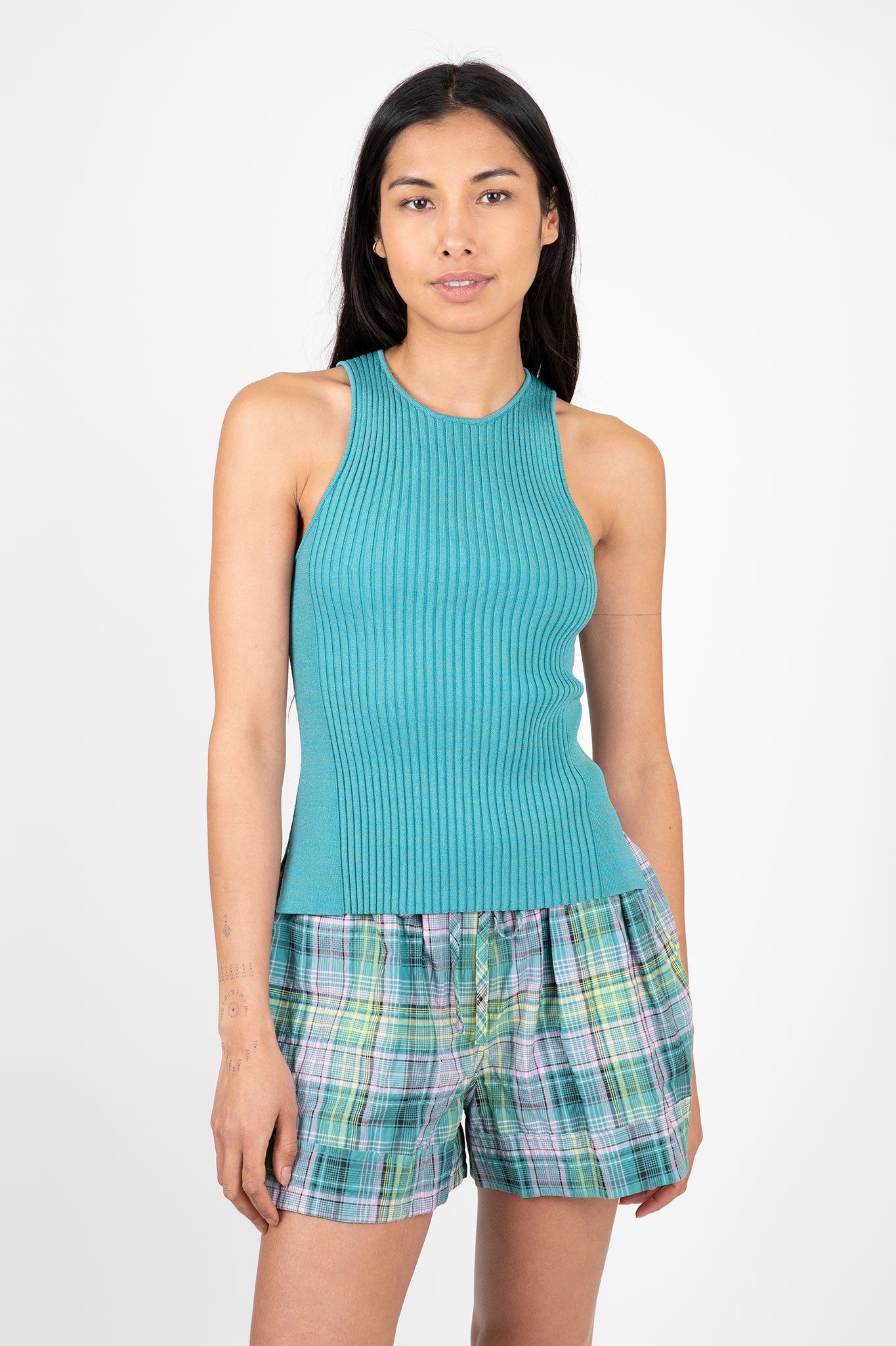Blue Sleeveless Melange Top sold by Hills Dry Goods