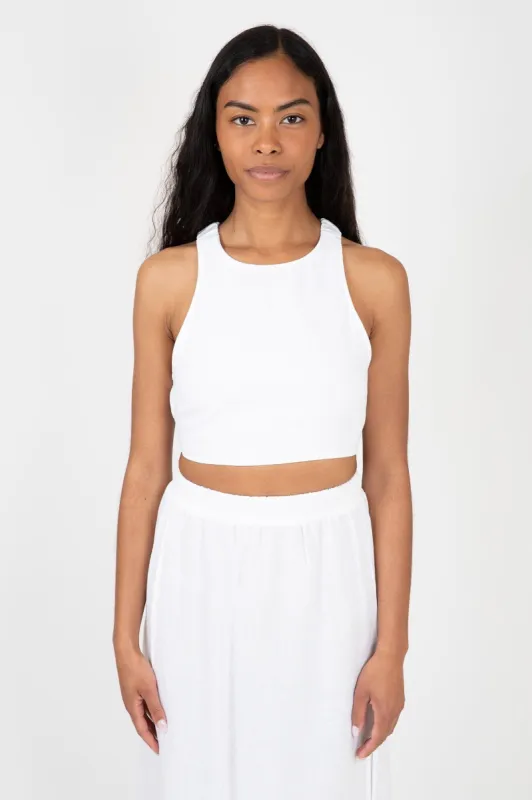 Cross Back Linen Top sold by Hills Dry Goods