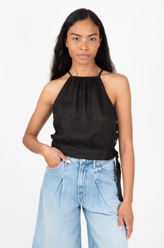 Side Tie Button Halter Top sold by Hills Dry Goods