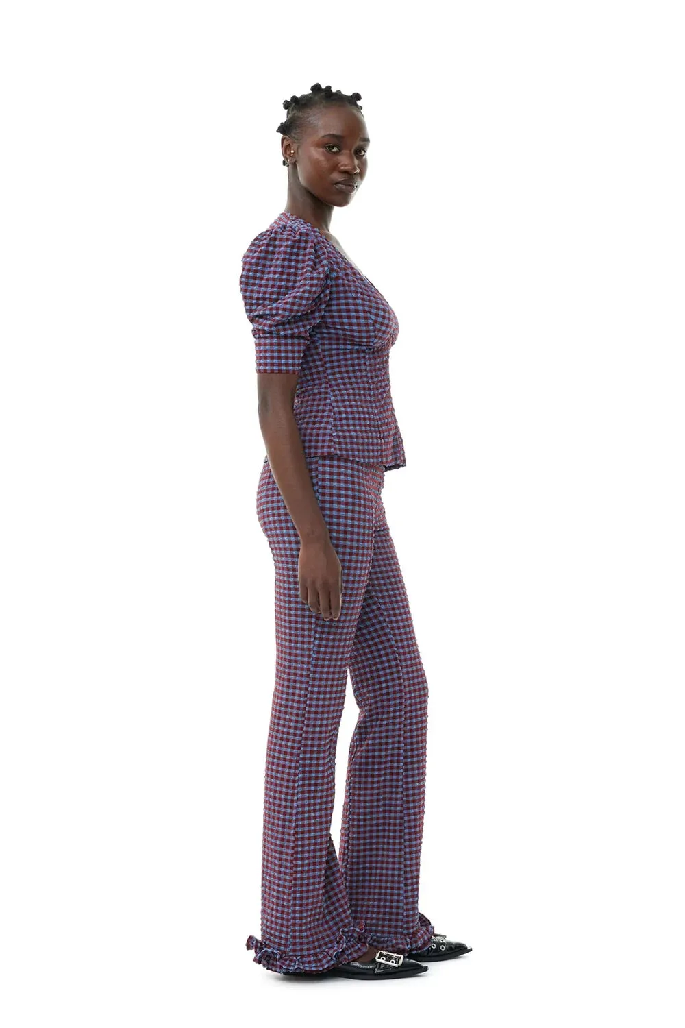 Checkered Seersucker V-Neck Blouse sold by Hills Dry Goods product image thumbnail 3