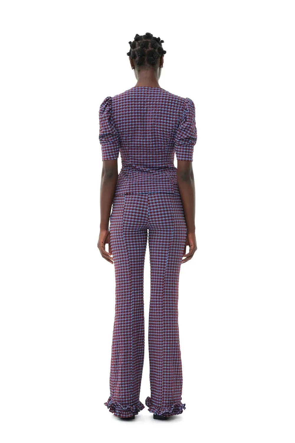 Checkered Seersucker V-Neck Blouse sold by Hills Dry Goods product image thumbnail 4