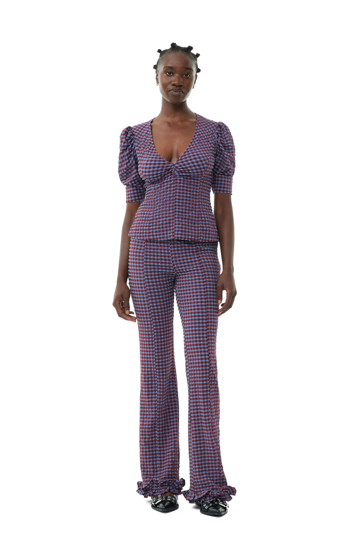 Checkered Seersucker V-Neck Blouse sold by Hills Dry Goods product image thumbnail 2