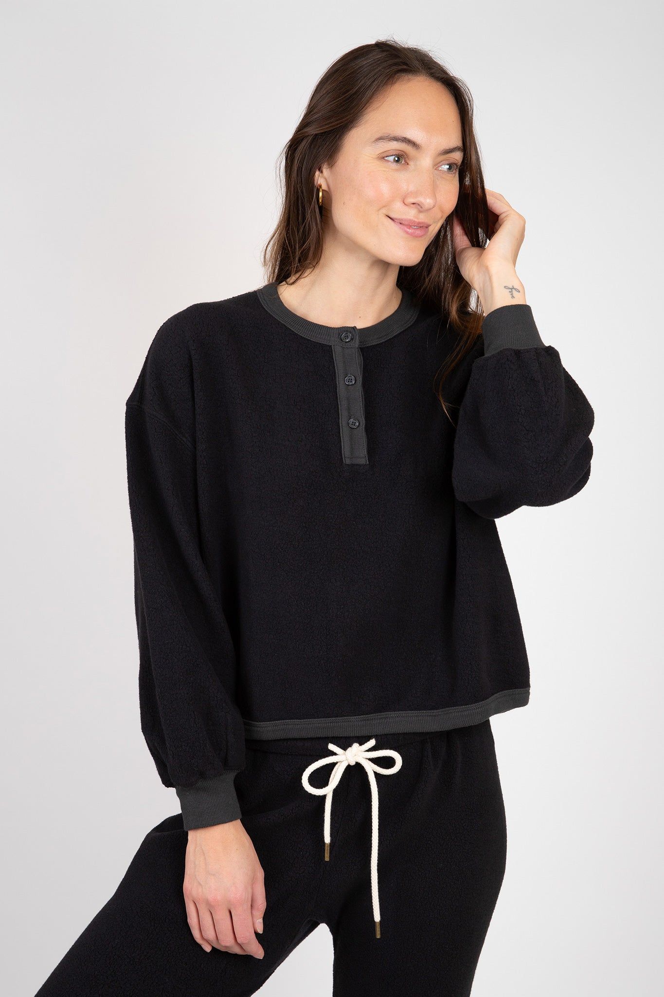 The Fleece Henley Sweatshirt sold by Hills Dry Goods