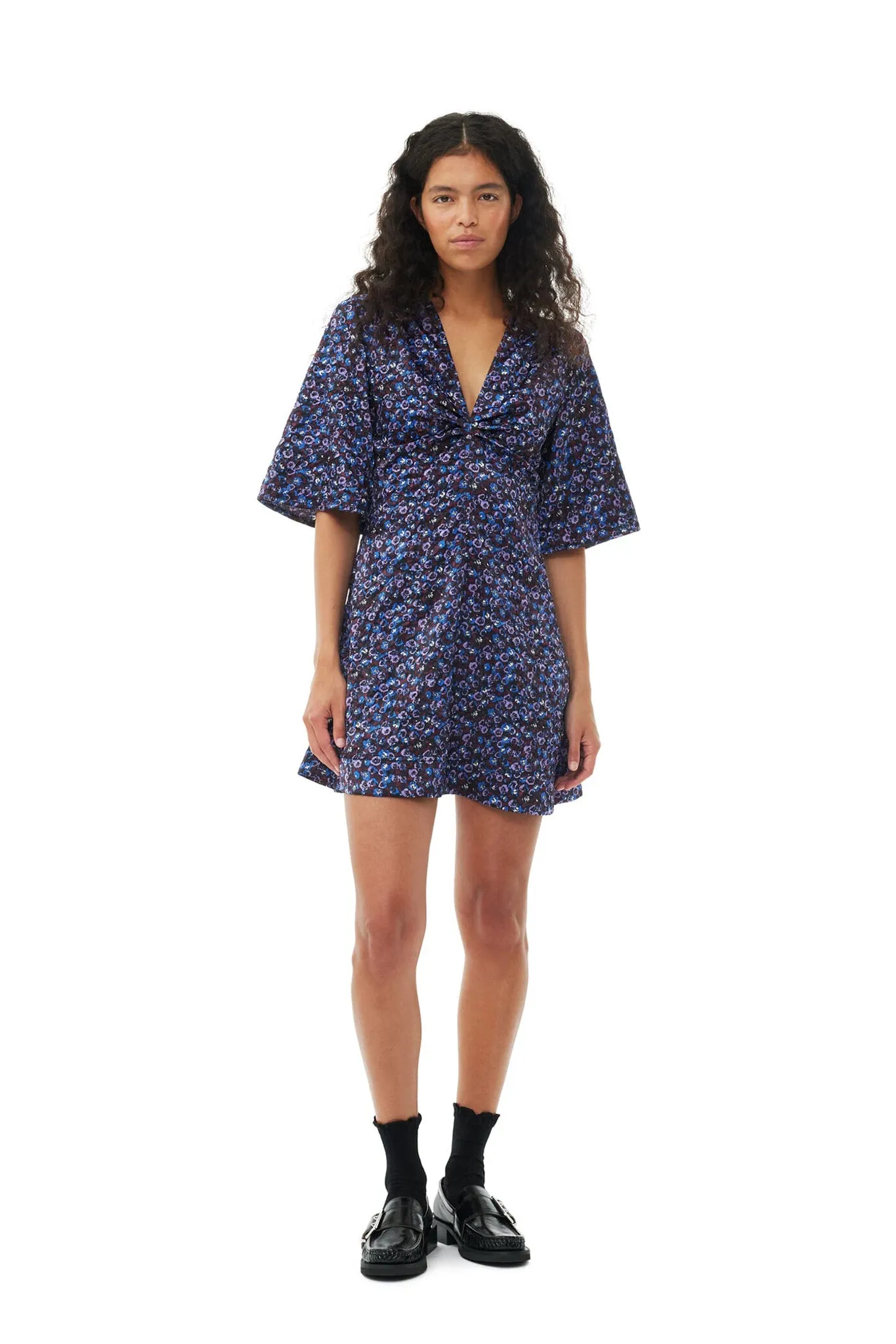 Floral Crinkled Satin V-Neck Mini Dress sold by Hills Dry Goods