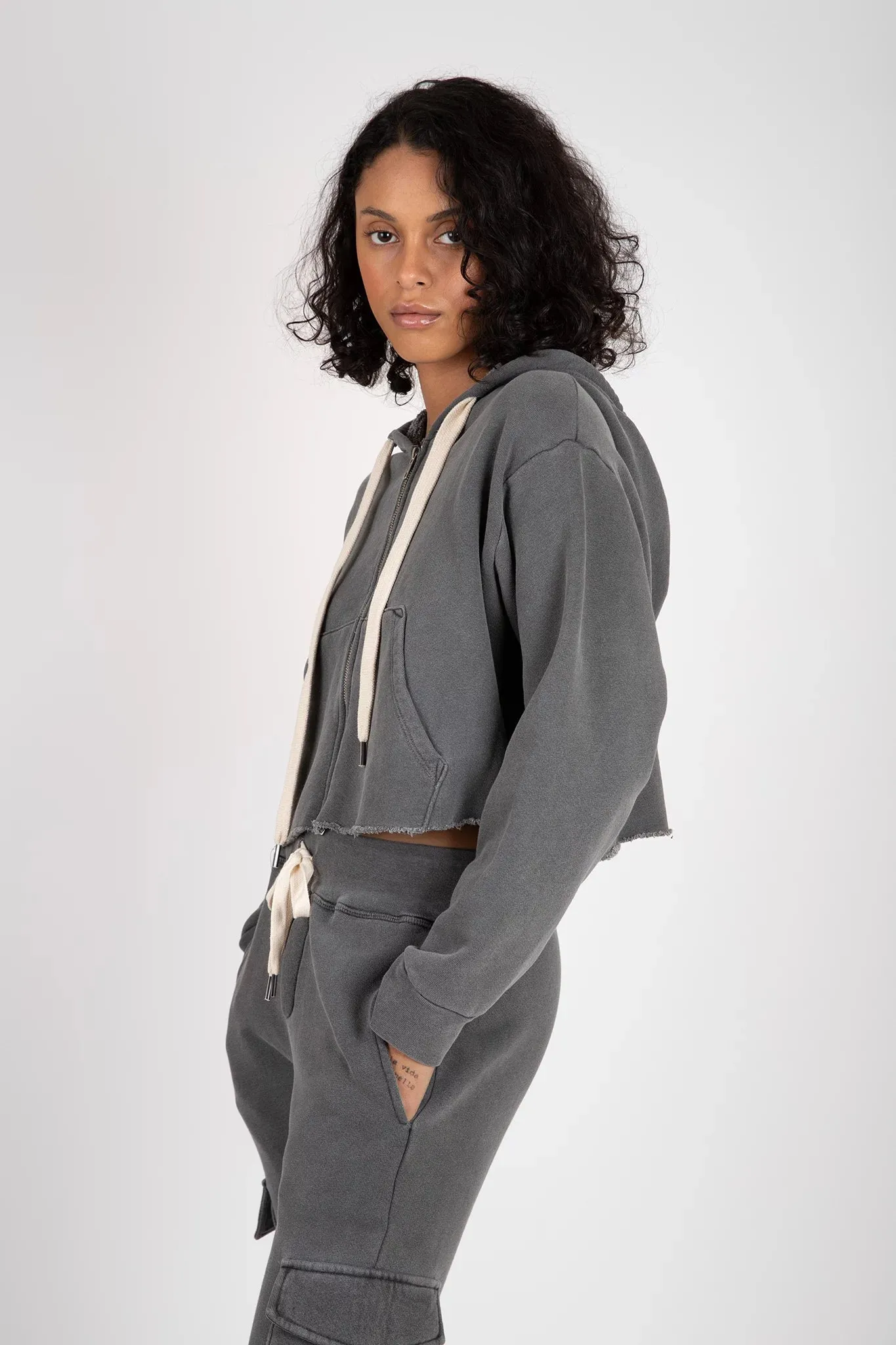 Delaney Undone Hem Crop Zip Hoody sold by Hills Dry Goods product image thumbnail 2
