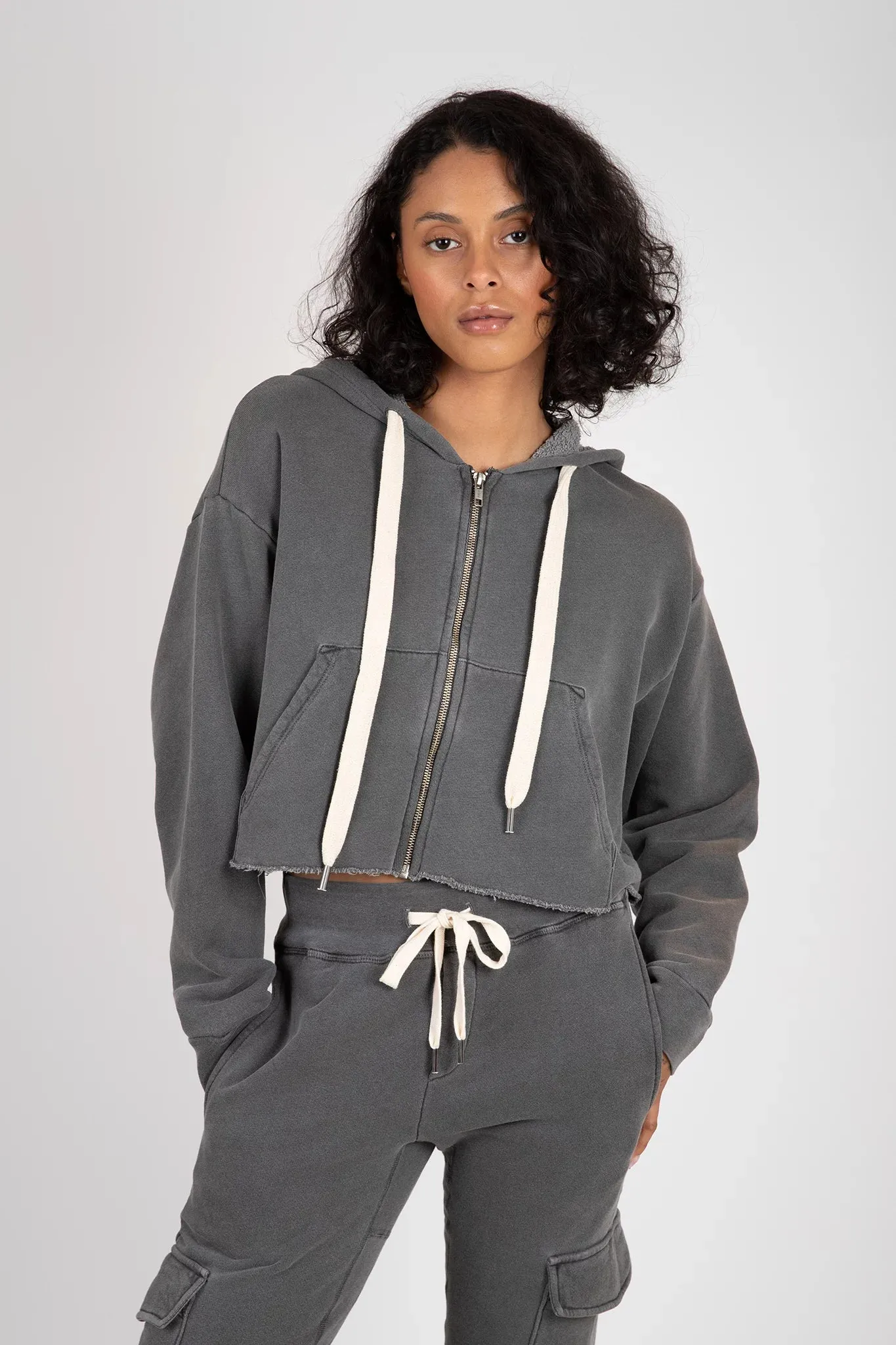 Delaney Undone Hem Crop Zip Hoody sold by Hills Dry Goods