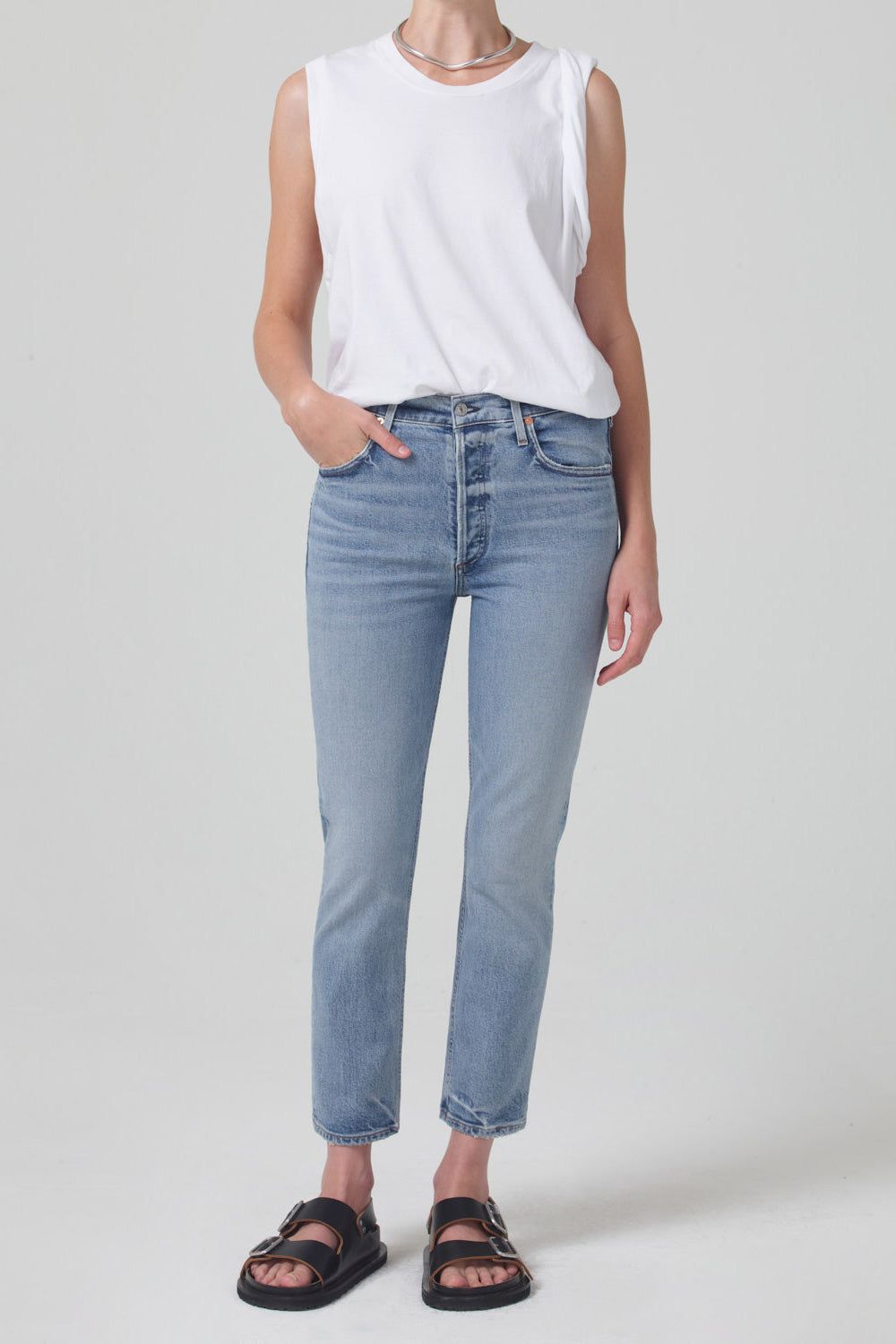 Charlotte High Rise Crop Straight sold by Hills Dry Goods