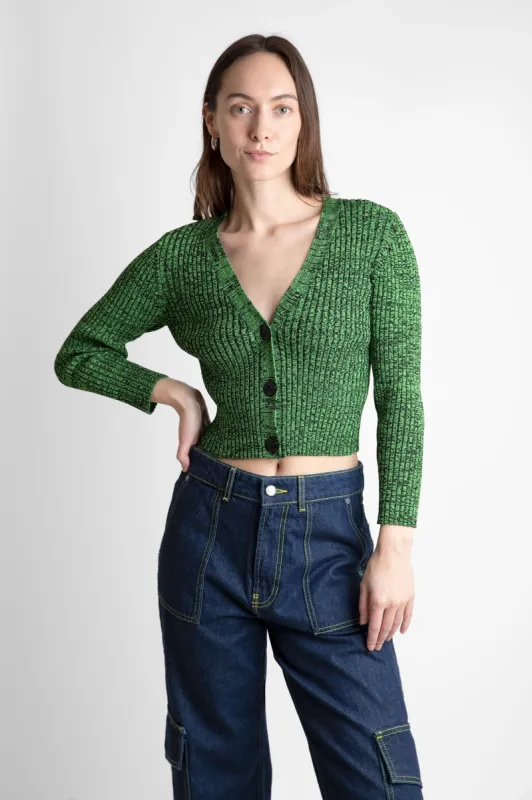 Green Cropped Melange Knit Cardigan sold by Hills Dry Goods