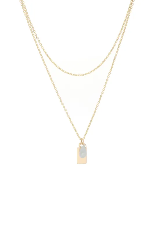 18” Two Row ID Tag Aquamarine Stone Necklace sold by Hills Dry Goods