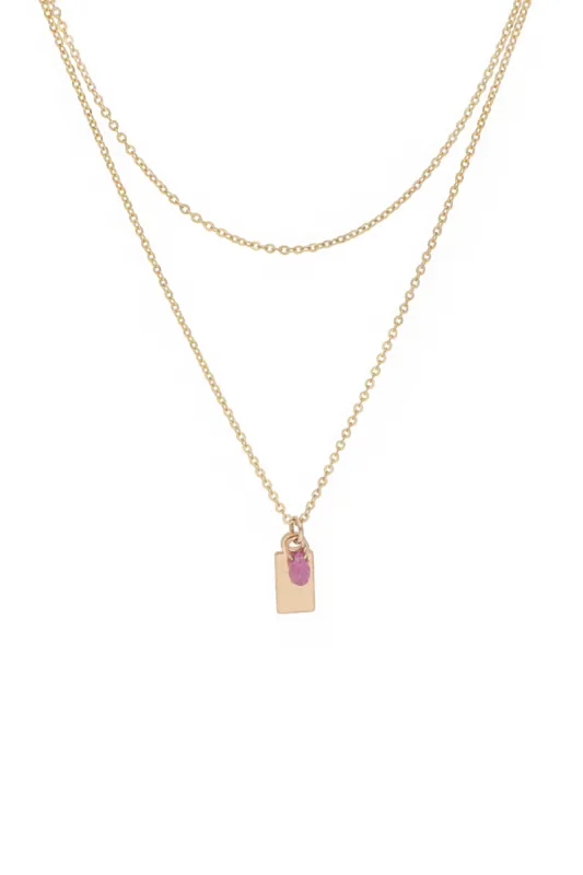 18” Two Row ID Tag Pink Sapphire Stone Necklace sold by Hills Dry Goods
