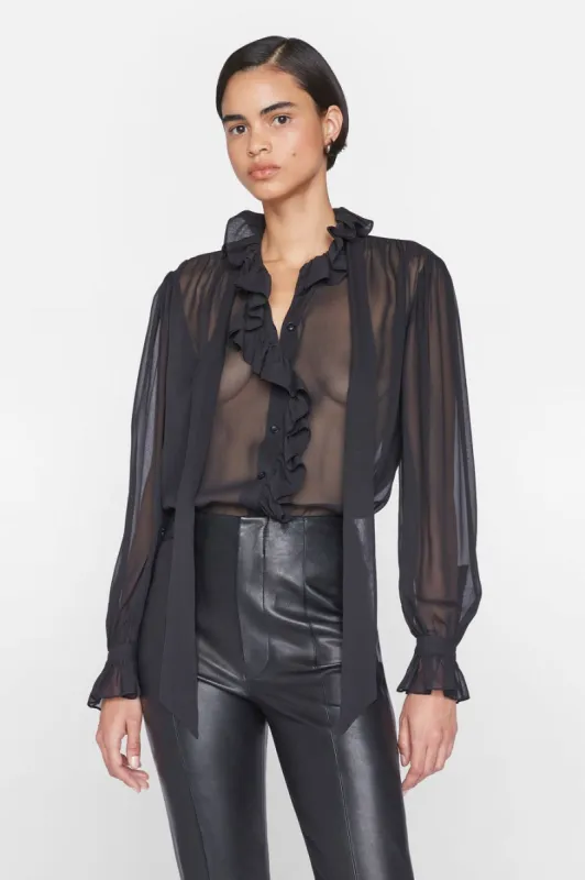 Ruffle Front Button Up Shirt sold by Hills Dry Goods